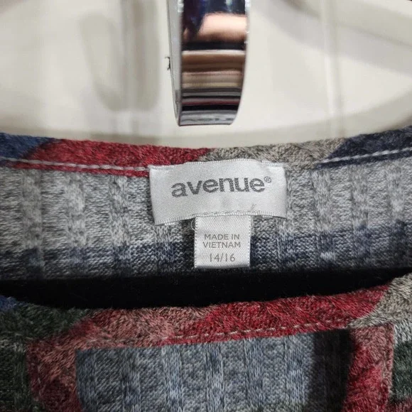 Avenue Womens Sweater Gray Red Green Blue Ribbed Knit Pullover Keyhole 14 16 XL - Picture 7 of 10